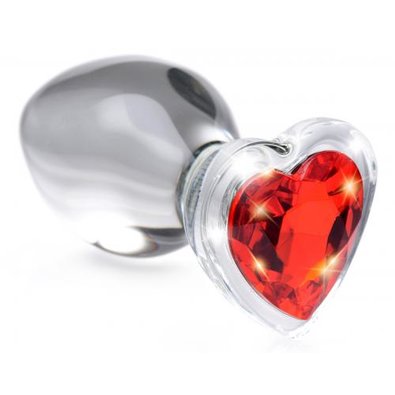 Red Heart Glas-Analplug mit Schmuckstein - Mittelgro
