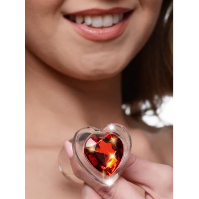Red Heart Glas-Analplug mit Schmuckstein - Mittelgro